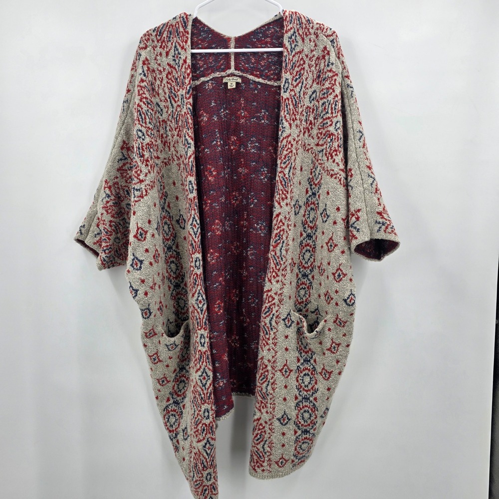 LUCKY BRAND CARDIGAN WOMENS MEDIUM KNIT BOHO OVERSIZED POCKETS OPEN FRONT COZY
